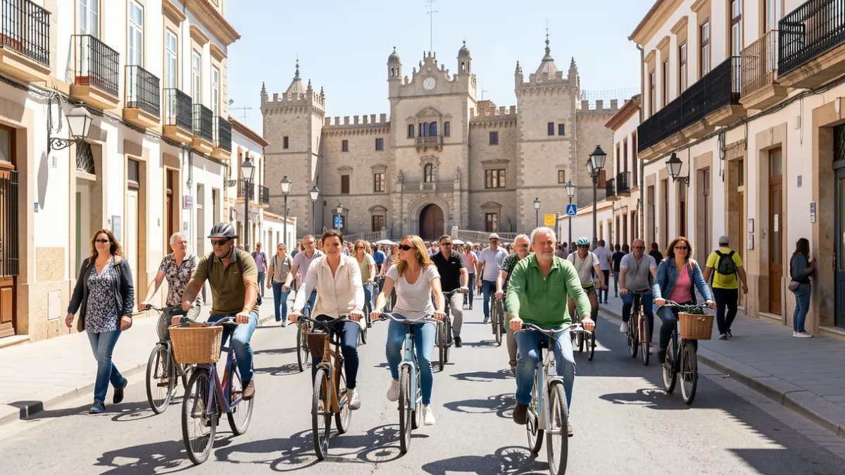 Generic image of people walking and cycling in Alcalá de Henares during European Mobility Week.