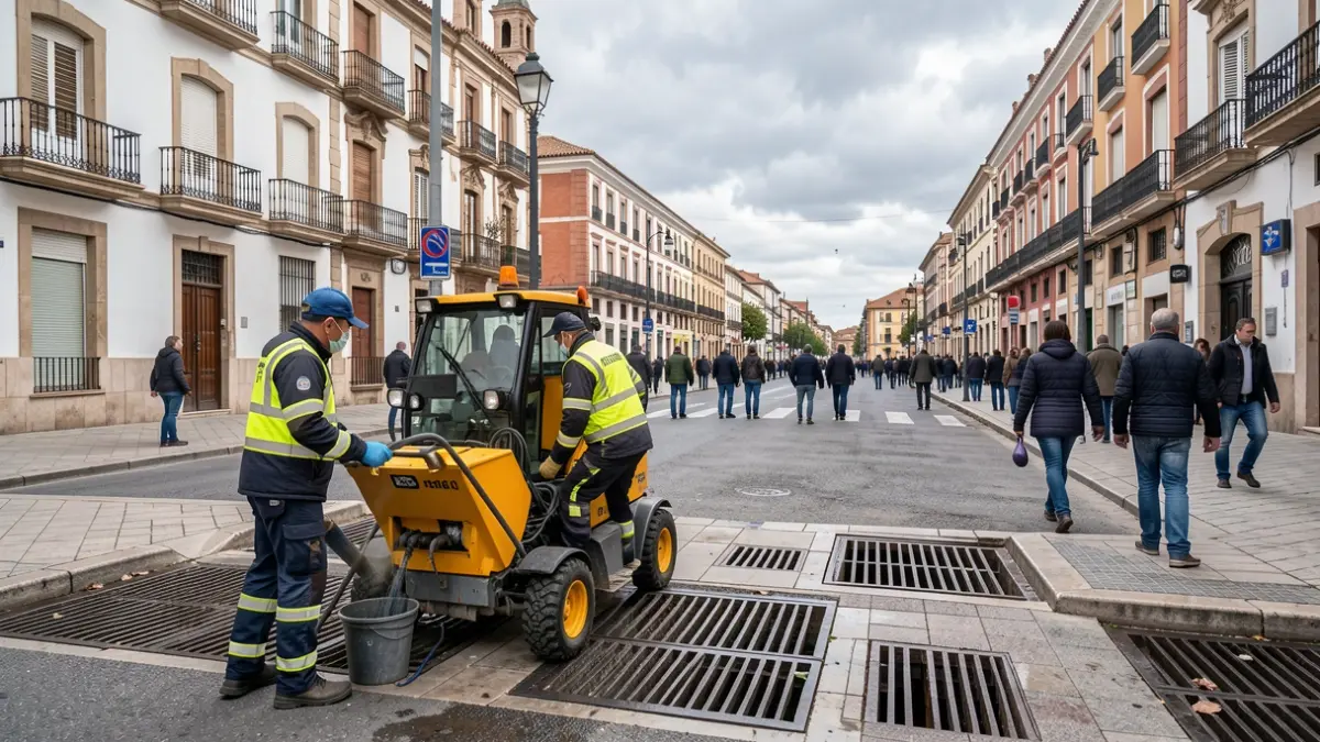 Cleaning crew working on storm drains and collectors in Alcalá de Henares in anticipation of rain.