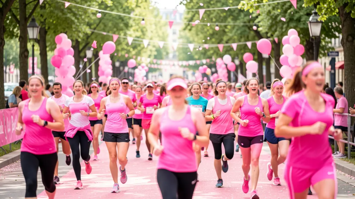 Imagen genérica de una carrera temática rosa con ambiente festivo y corredores difuminados.