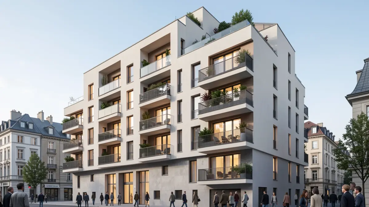 Generic facade of a modern residential building with balconies.