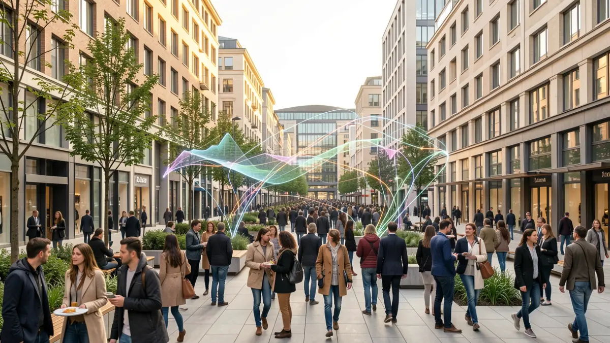 Imagen genérica de planificación urbana con ciudadanos y elementos abstractos.