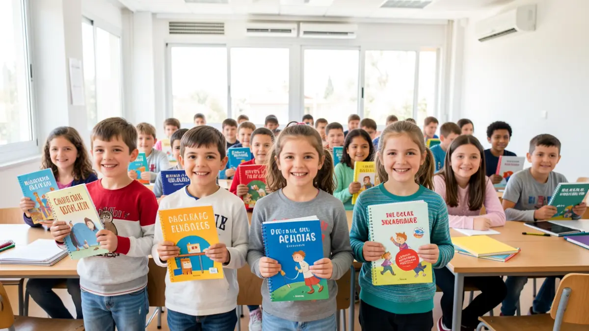 Primary school children in Algete receiving their school agendas.
