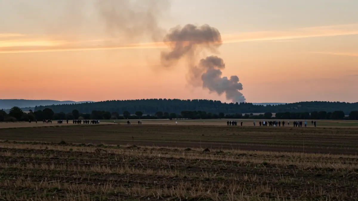 Generic image of a smoke column rising over a rural landscape in the Comunidad de Madrid at dusk.