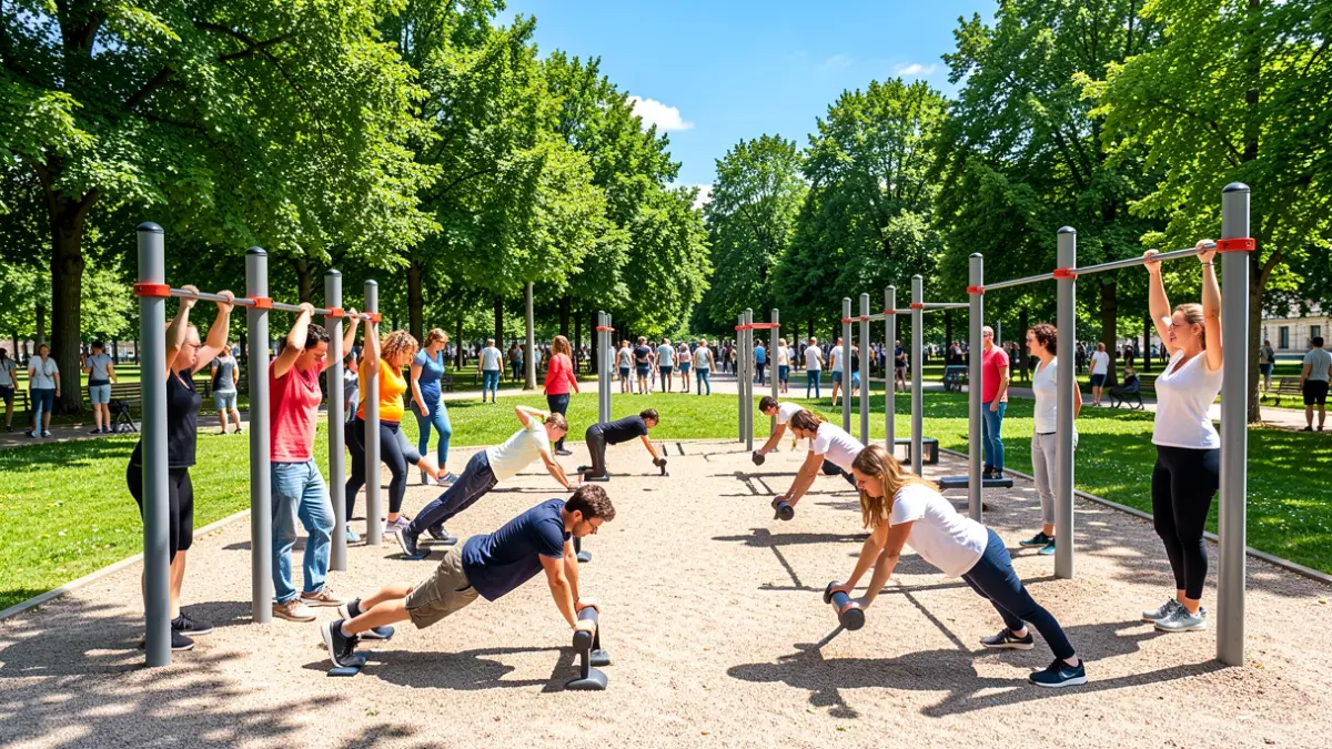 Imagen genérica de personas practicando calistenia en un parque.