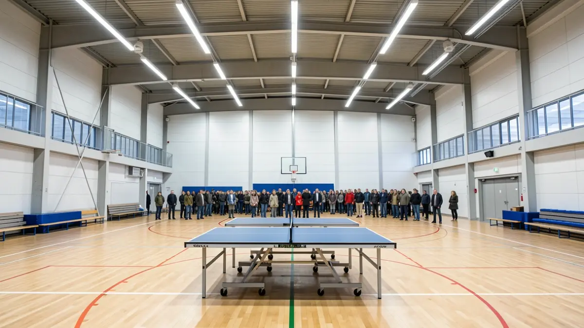 Generic image of a sports pavilion with a ping pong table.