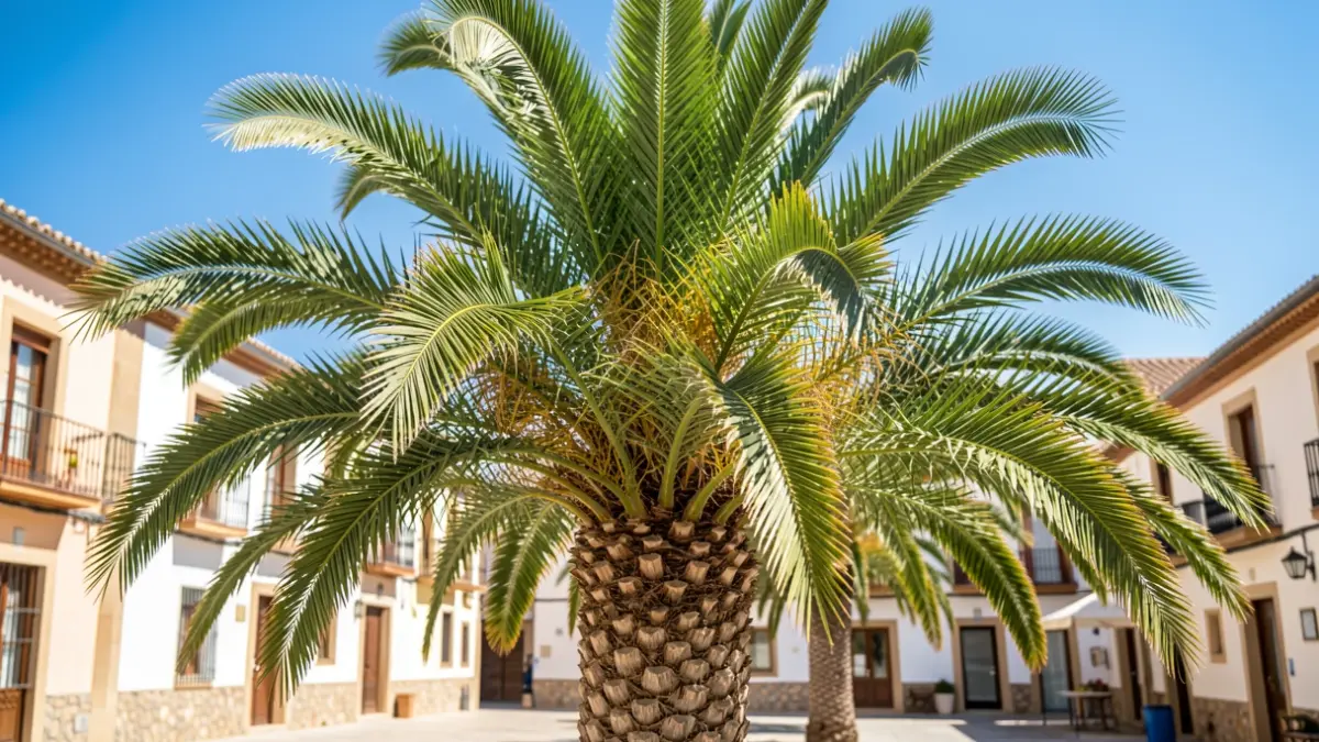 Palmera canaria sana en Aranjuez.
