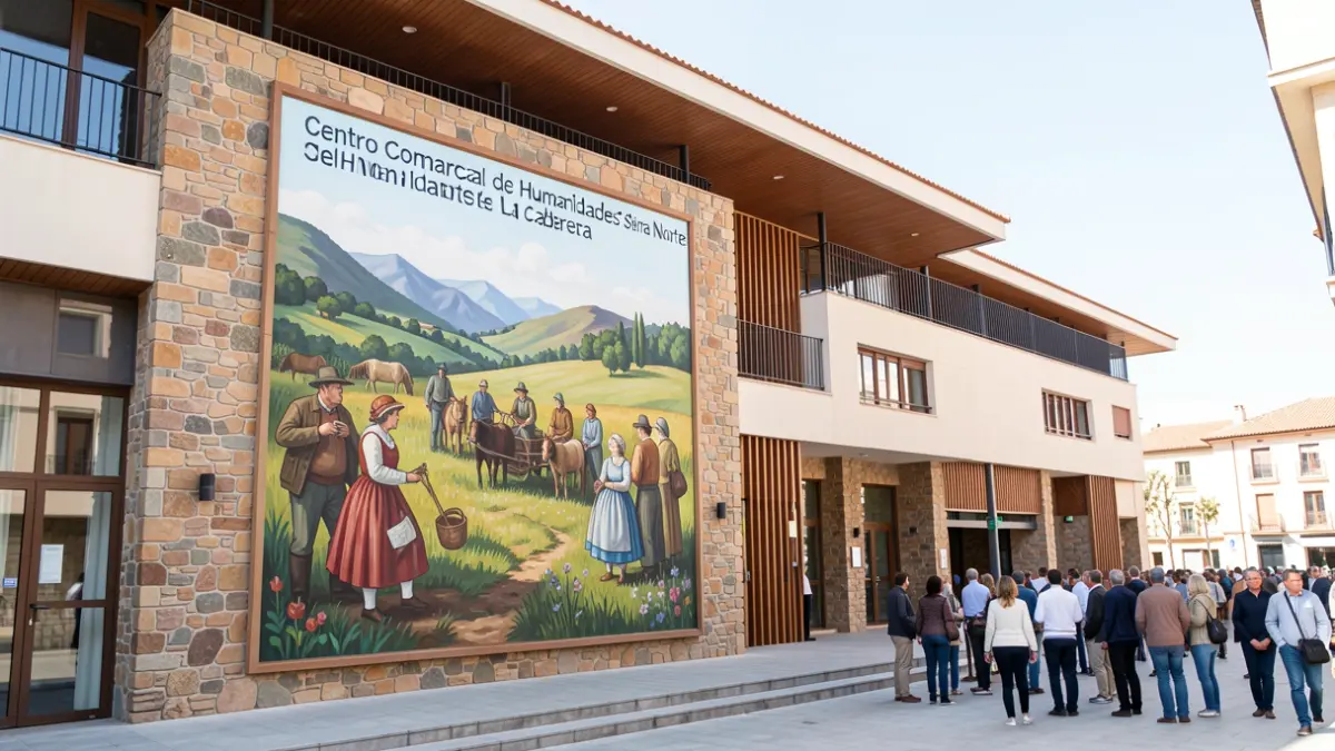 Fachada del Centro Comarcal de Humanidades Sierra Norte con un mural de arte urbano.