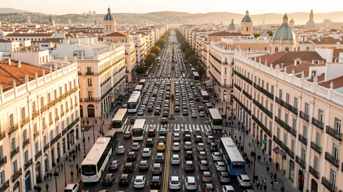 Vista aérea del tráfico en Madrid el primer día laborable de septiembre.