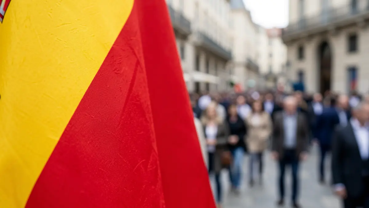 Generic image of a red stripe of the Spanish flag with a blurred official seal.
