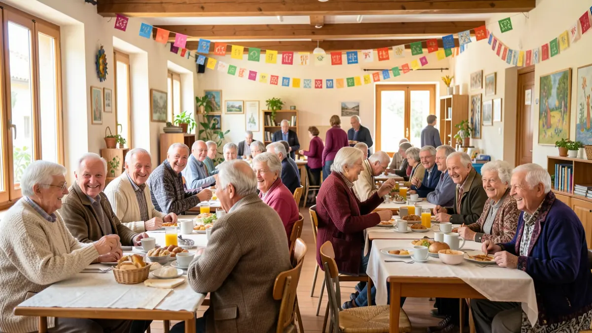 Image of elderly people enjoying activities in a municipal center.