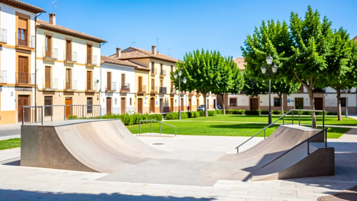Generic image of a skatepark and green areas in a municipality.