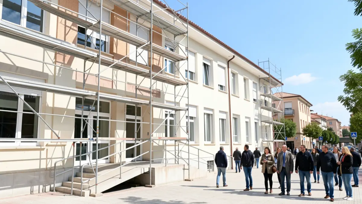 Generic image of the facade of a public school in Colmenar Viejo undergoing renovation.