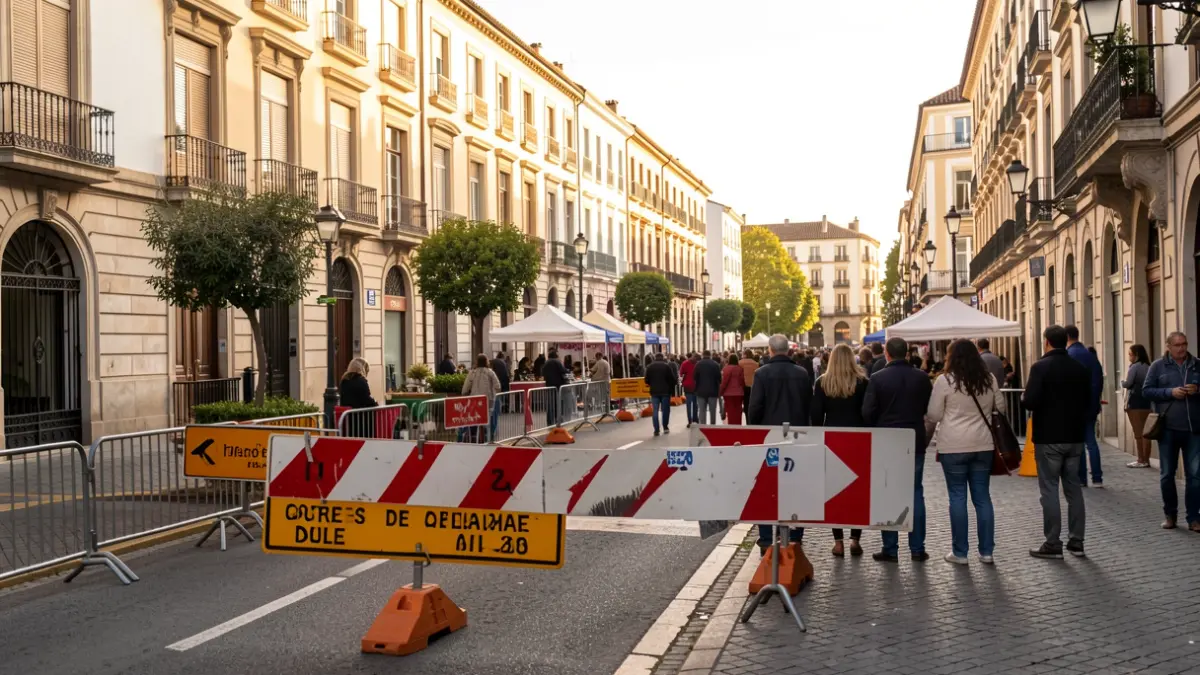 Image of traffic closures and temporary barriers in Torres de la Alameda for the Patron Saint Festivities.