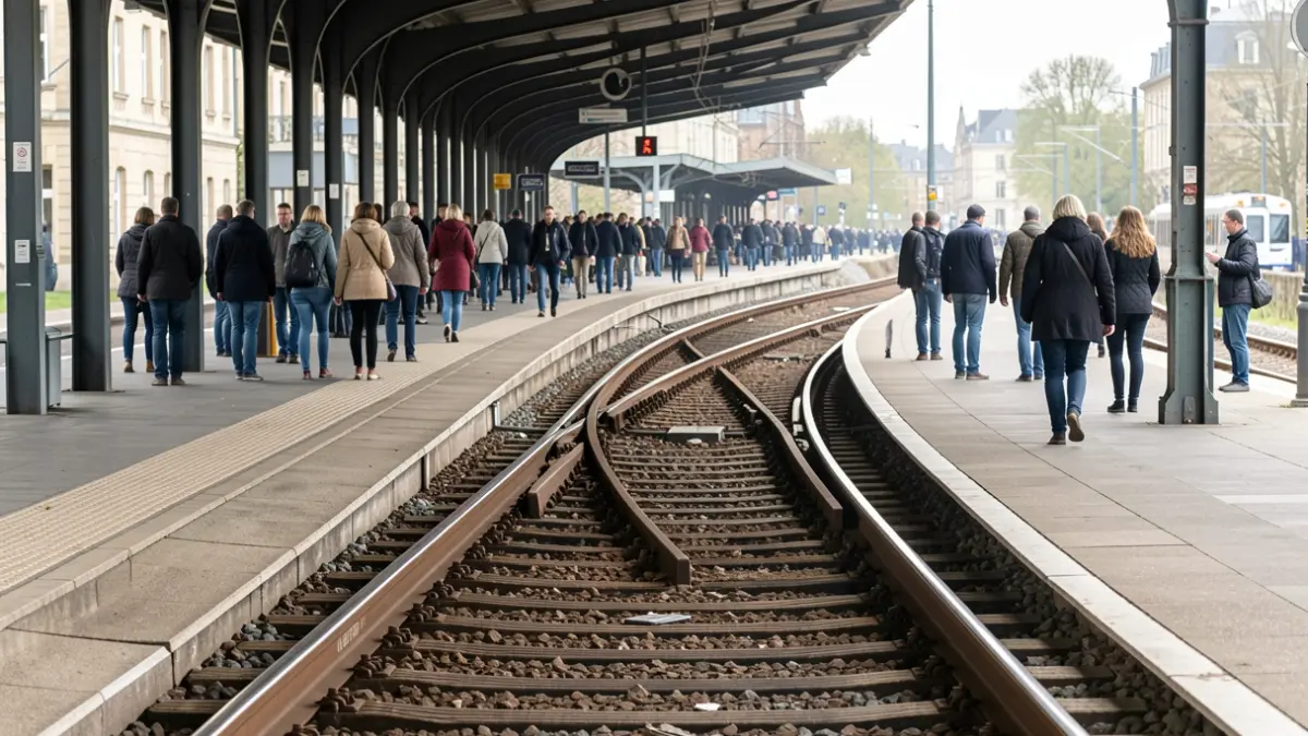 Generic image of an empty train platform with tracks disappearing into the distance.