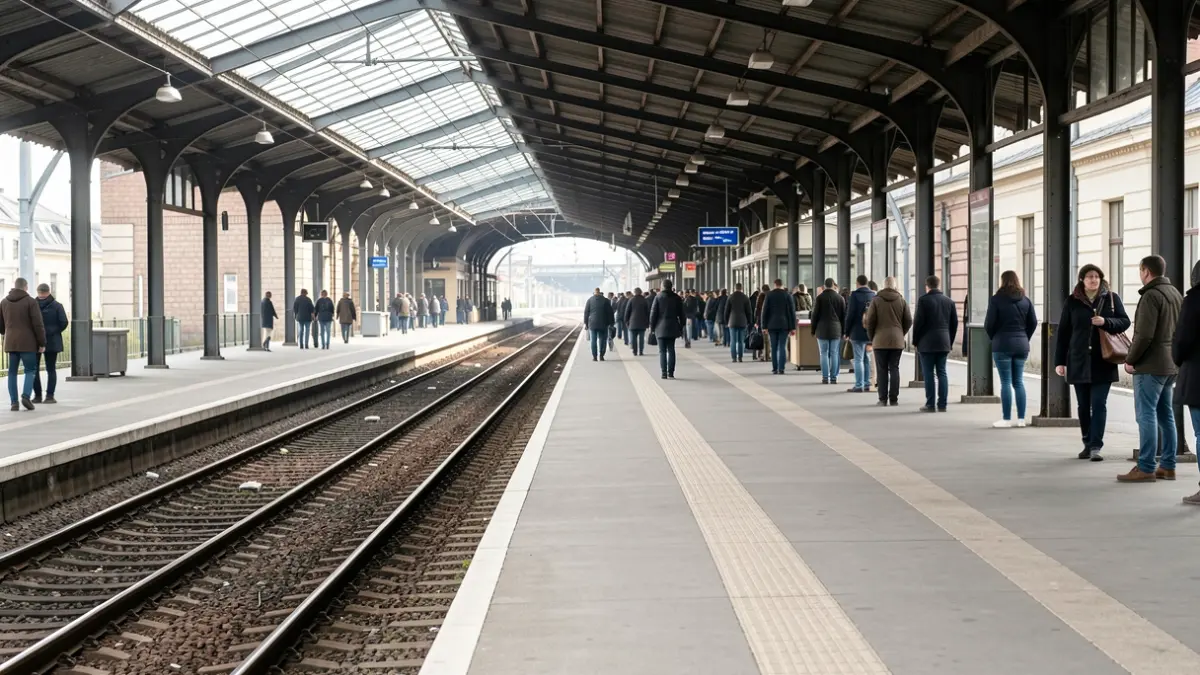 Imagen genérica de un andén de tren vacío con vías que se pierden en la distancia.