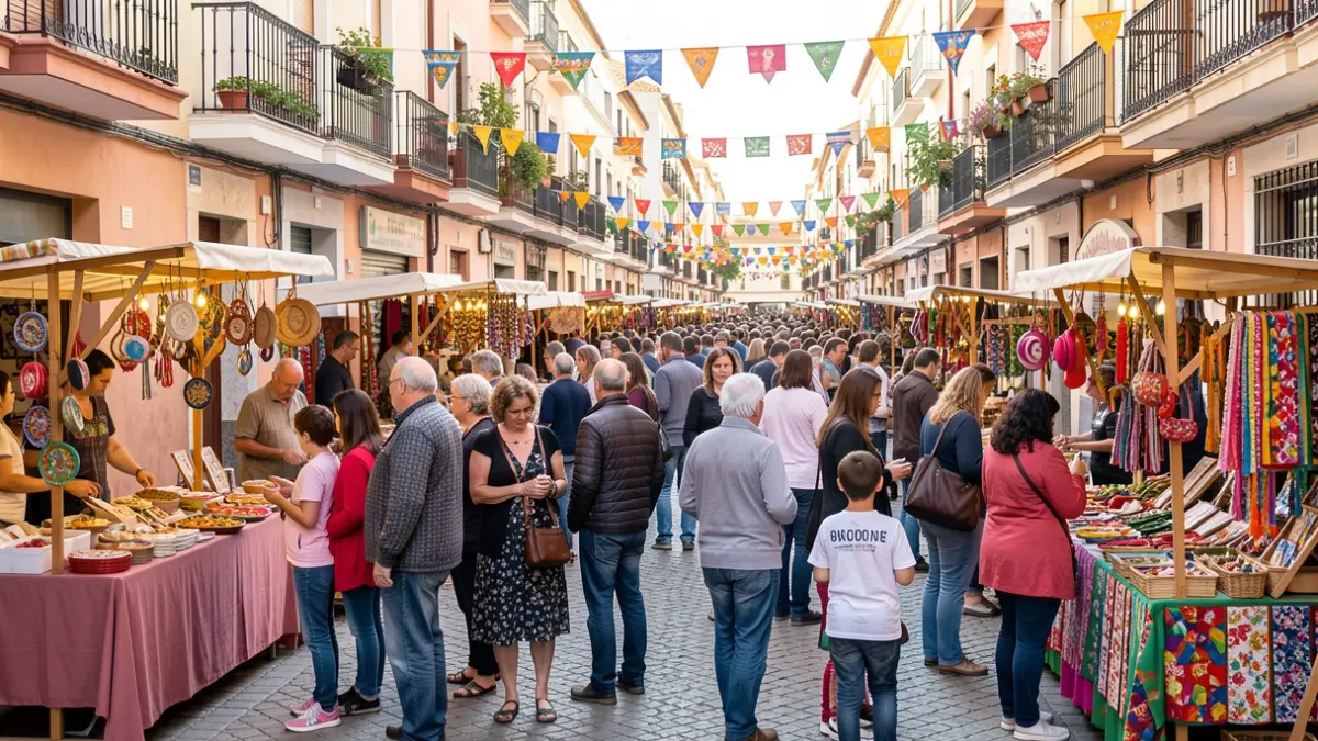 Imagen de la IV Feria del Barrio del Puerto en Coslada, con puestos de artesanía, comida y actividades para vecinos.
