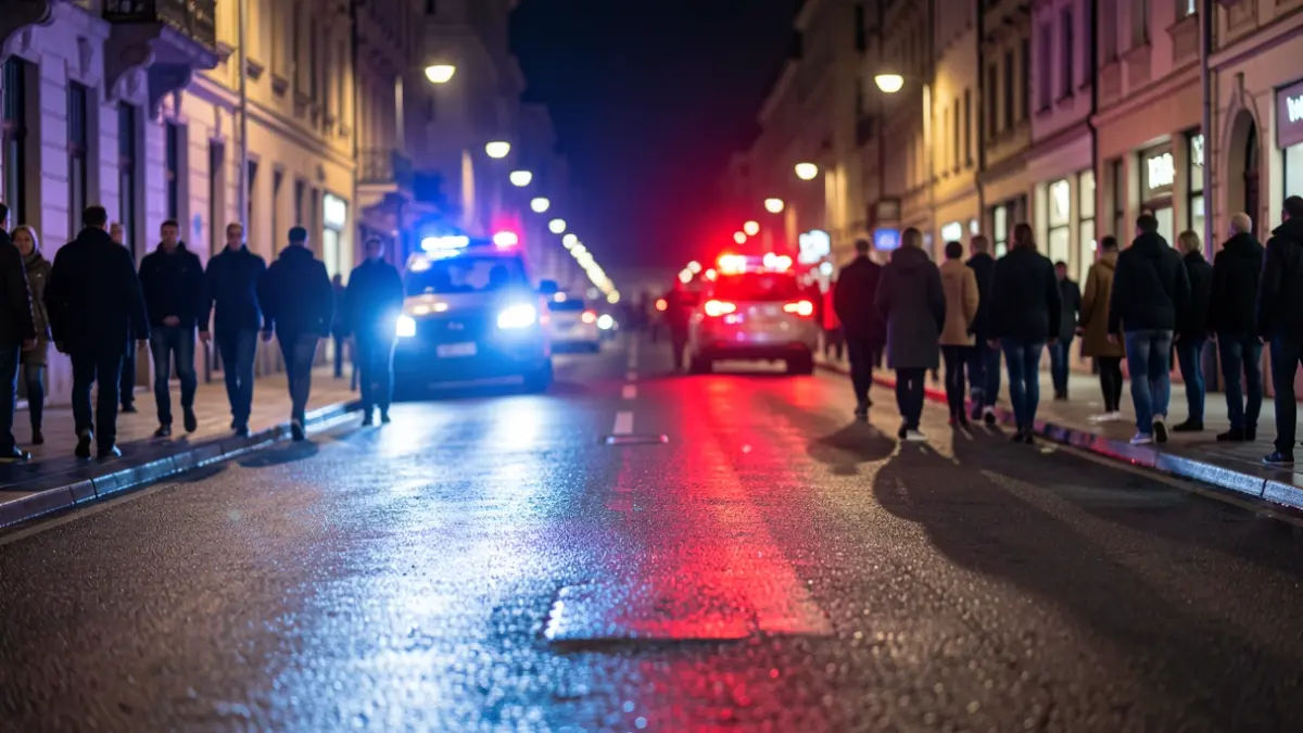Generic image of police emergency lights reflecting on wet asphalt at night.