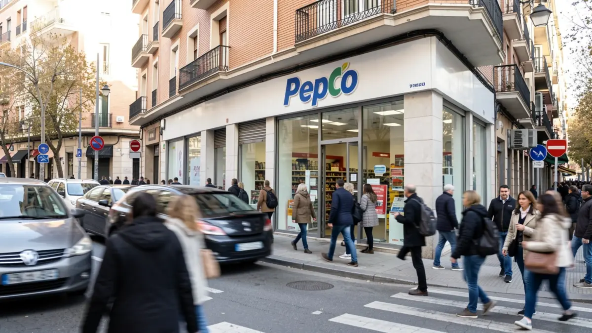 Generic facade of a Pepco store on a street in Alcorcón, Madrid.