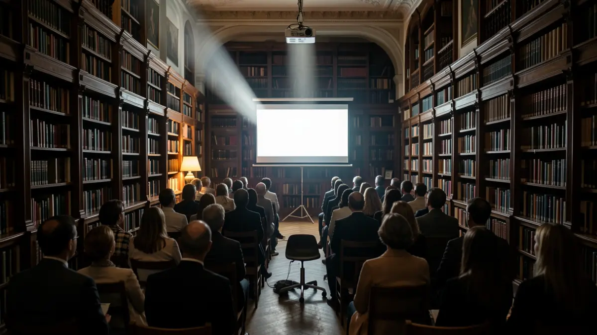 Generic image of a cinema or library room with a projector.