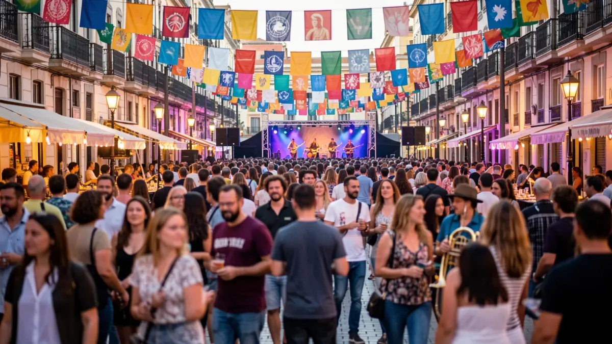 Generic image of a cultural festival in Madrid with people enjoying music and performances.