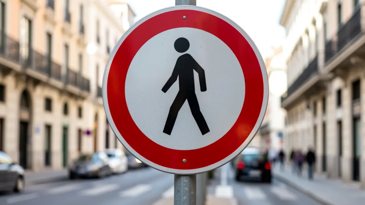 Imagen genérica de una señal de tráfico de peatones en una calle de Madrid.