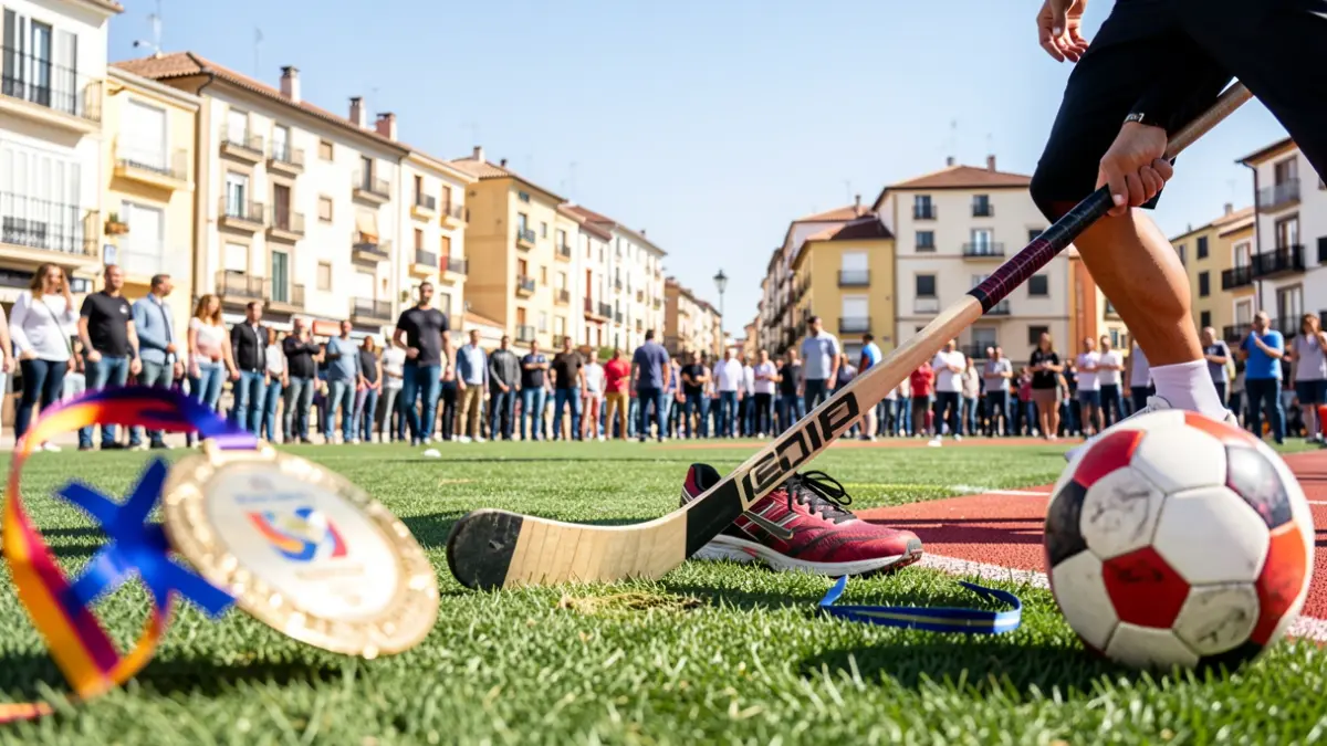 Generic image of multiple sports achievements in San Sebastián de los Reyes, featuring elements of taekwondo, hockey, athletics, and handball.