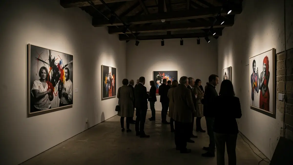 Espacio de exposición de arte contemporáneo con fotografías abstractas sobre violencias de género.