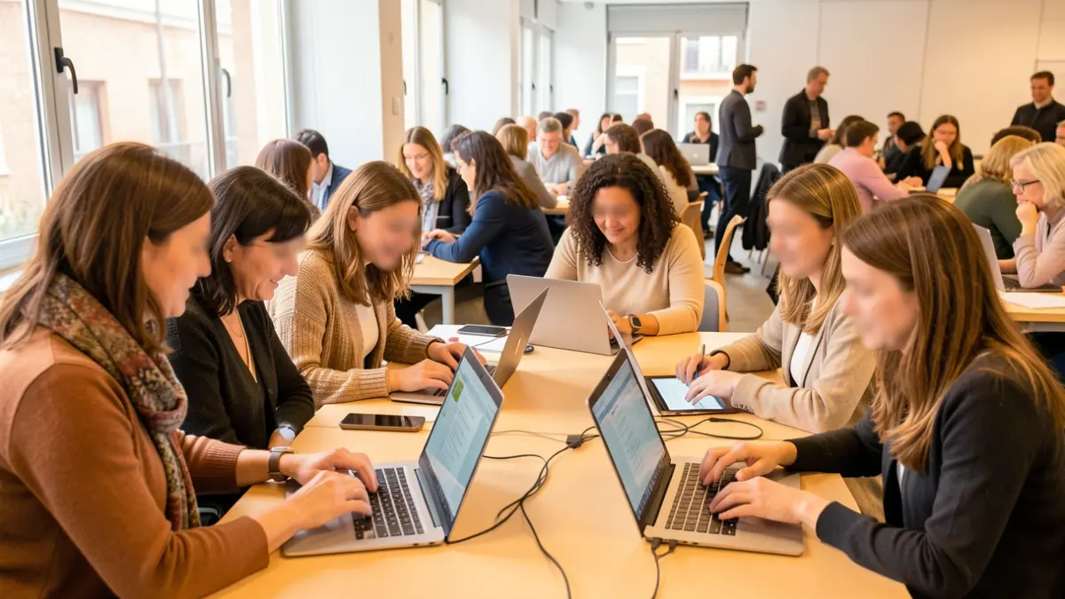 Image of women participating in a digital training workshop in the Community of Madrid.