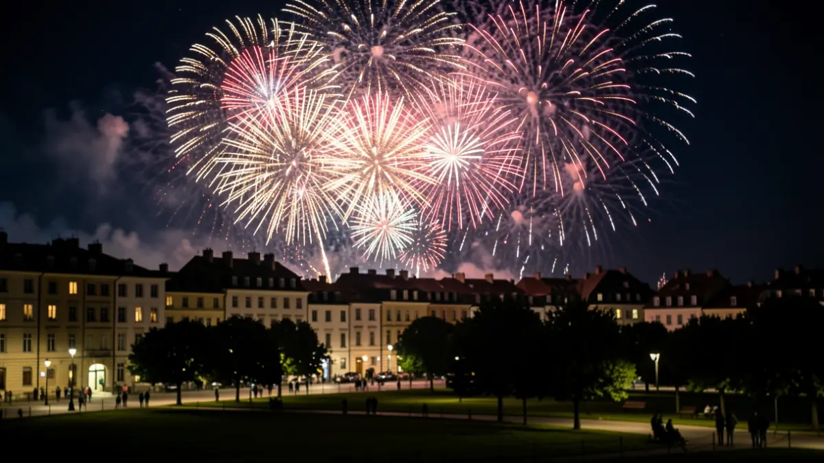 Fireworks display illuminating the night sky over Móstoles.