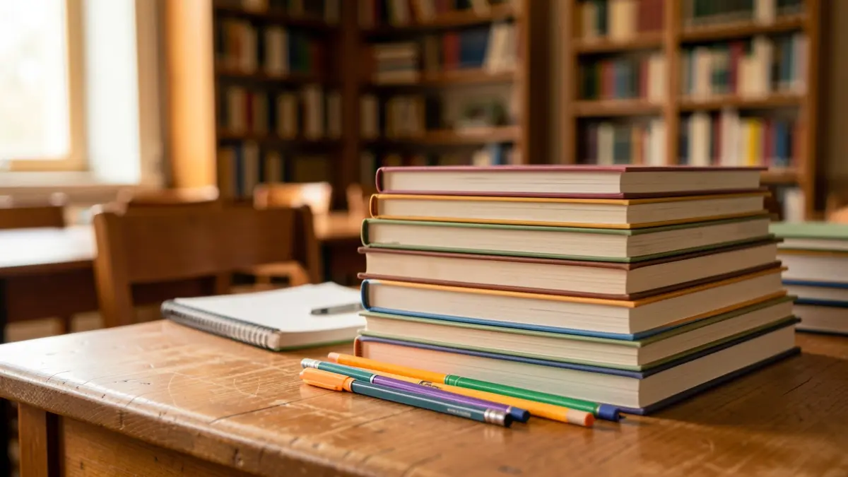 Imagen genérica de material escolar y libros de texto.