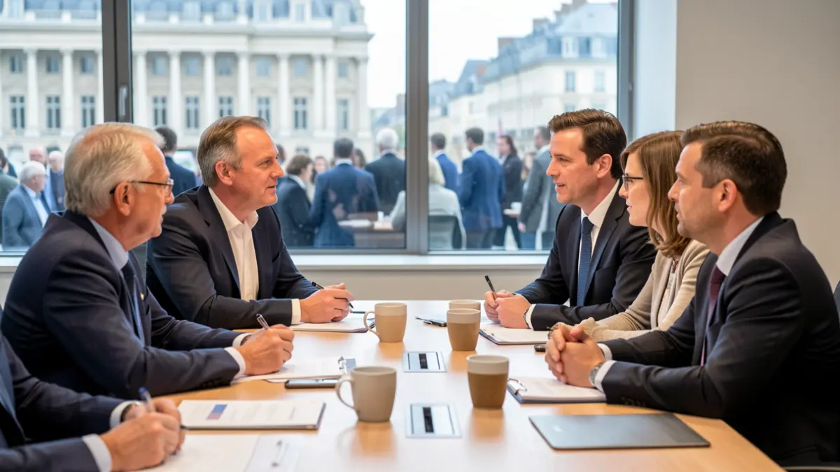 Generic image of a meeting between city officials to exchange best practices.