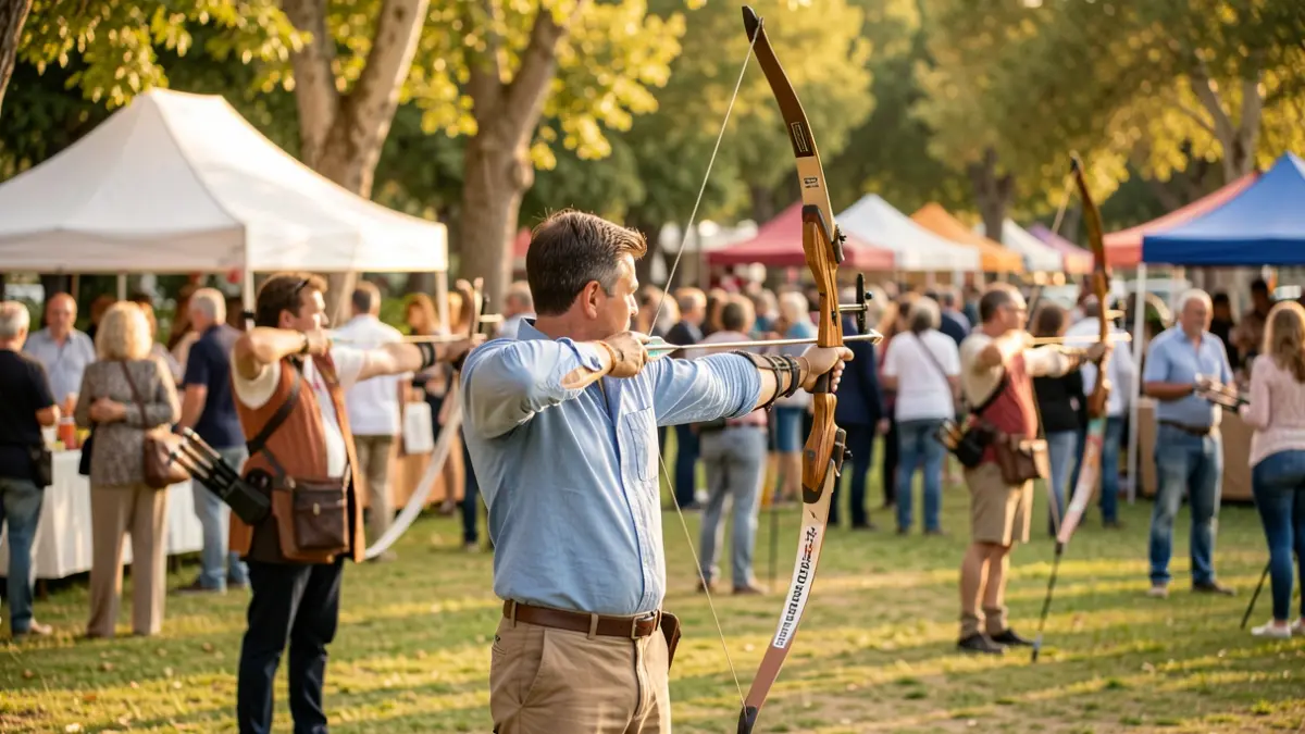 Generic image of archers practicing archery in a park during a local festival.