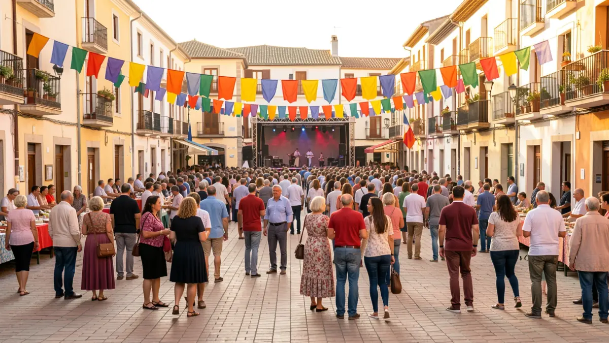 Plaza de Galapagar llena de gente durante las fiestas patronales.