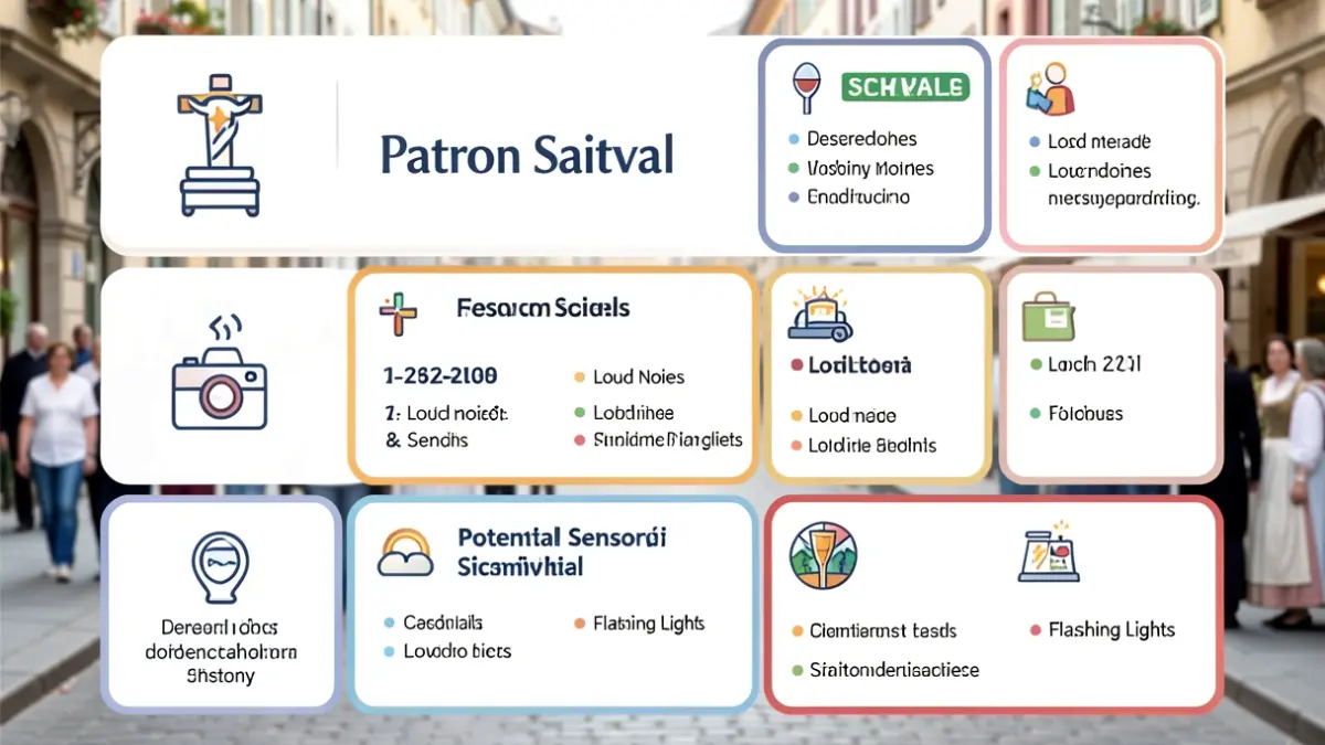 Graphic design of an inclusive visual program for Galapagar's patron saint festival, featuring icons and clear text.