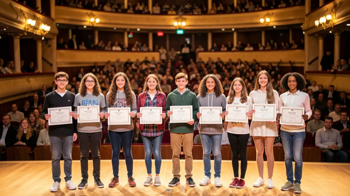 Generic image of students receiving awards at a ceremony.