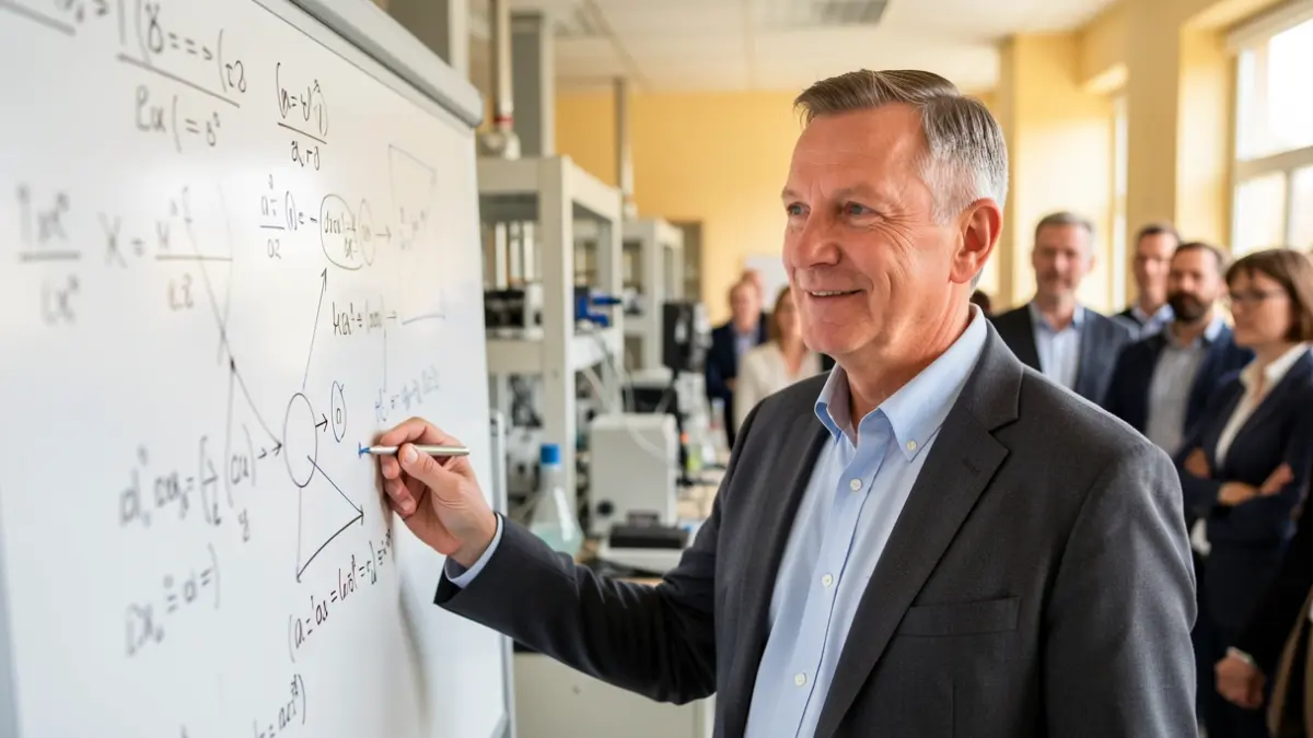 Generic image of a researcher explaining a scientific diagram on a whiteboard.