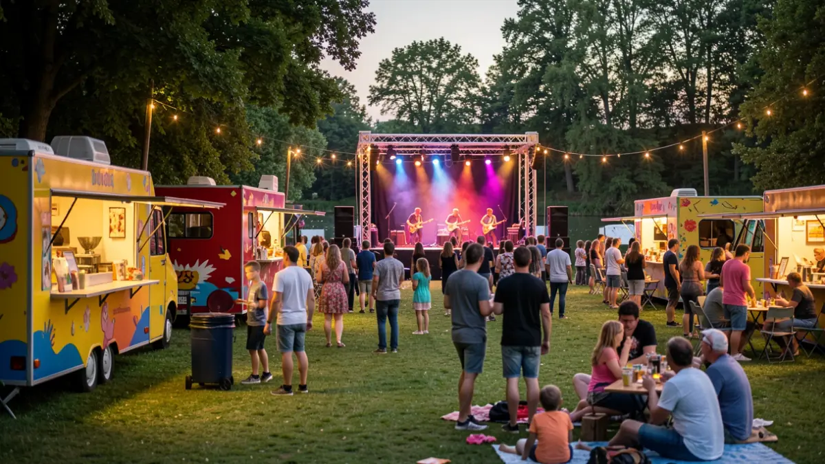 Generic image of an end-of-summer festival in a park with concerts and activities.