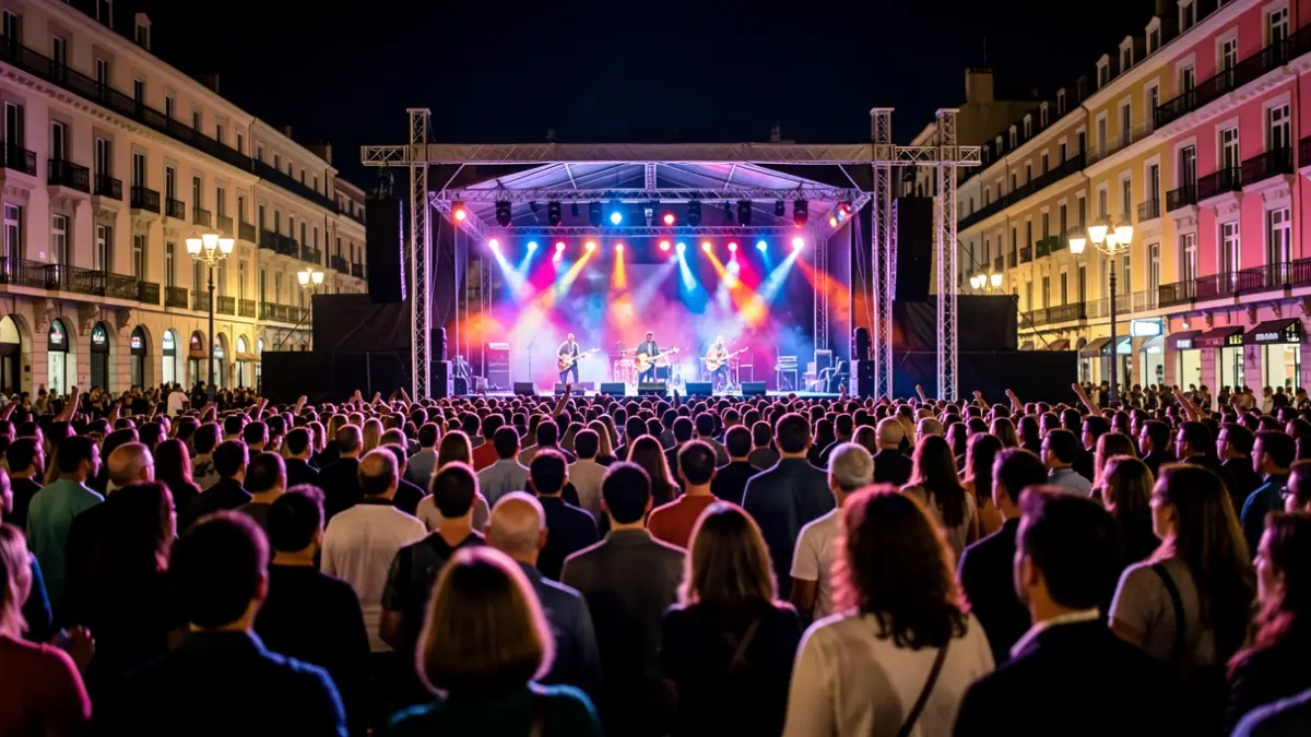 Imagen genérica de un escenario de festival de música urbana en Madrid por la noche.