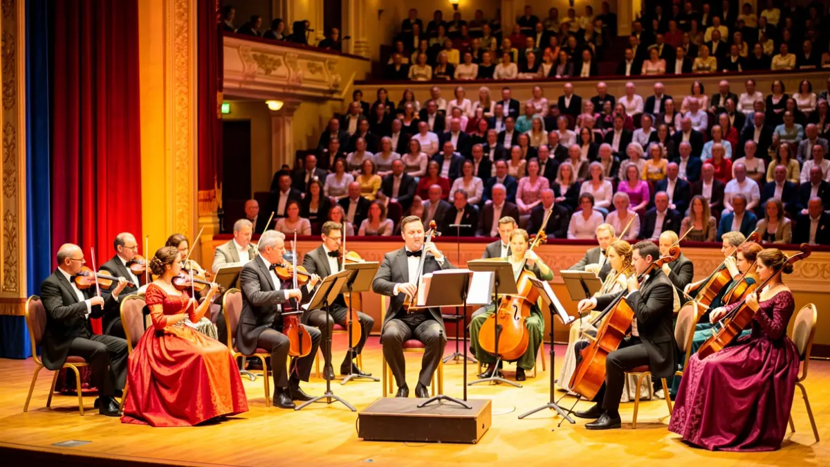 Imagen genérica de una orquesta actuando en un escenario.