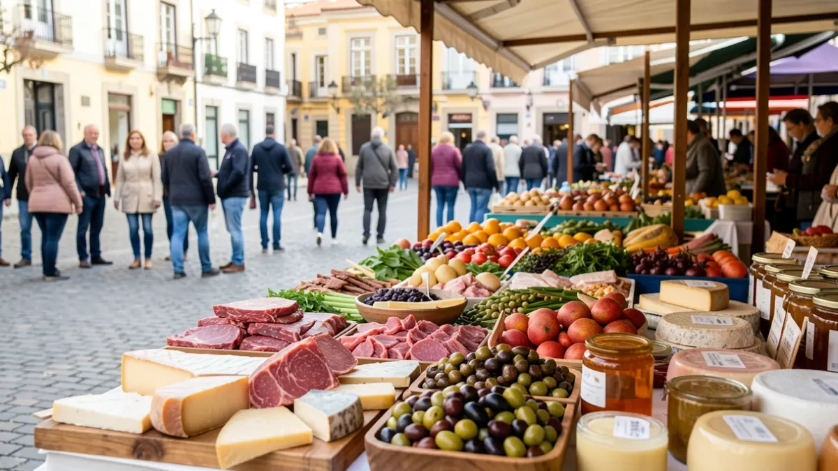 Puesto de mercado con productos agroalimentarios de la Comunidad de Madrid.