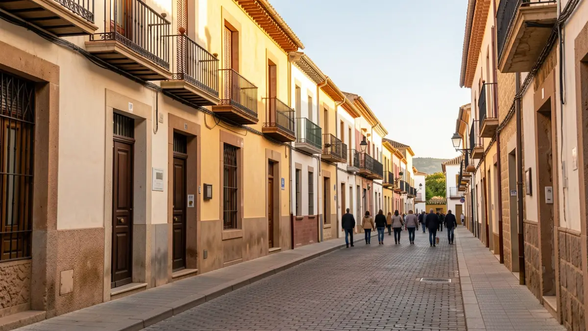 Generic view of a street in Manzanares el Real with traditional architecture.
