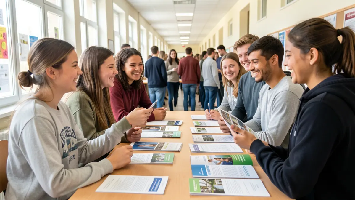 Jóvenes y adolescentes recibiendo información sobre recursos juveniles en un instituto.