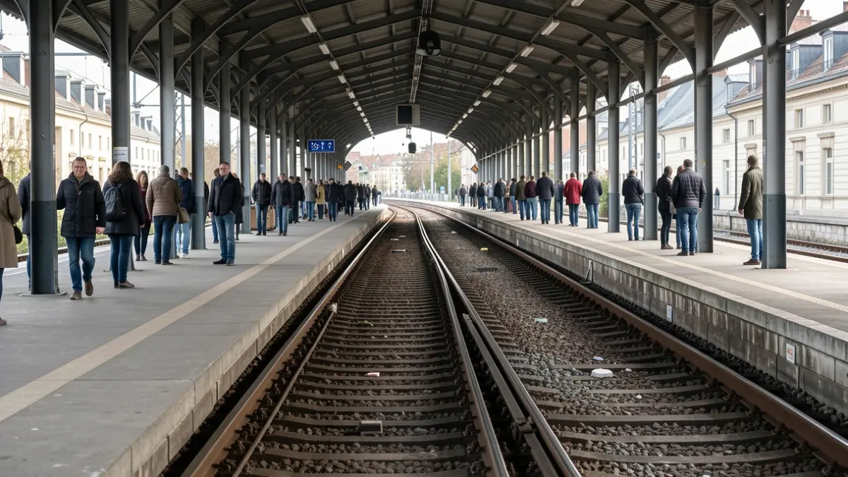 Generic image of an empty train platform with tracks disappearing into the distance.