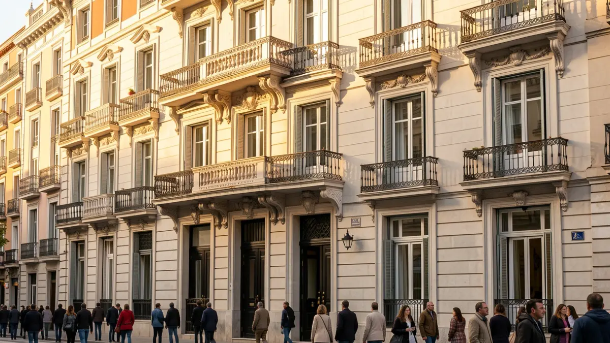 Facade of a classic style residential building in Madrid.