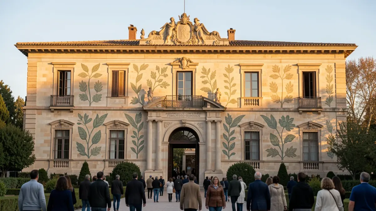 Fachada de la Fundación Aranjuez Paisaje Cultural, un edificio histórico con arquitectura tradicional española.