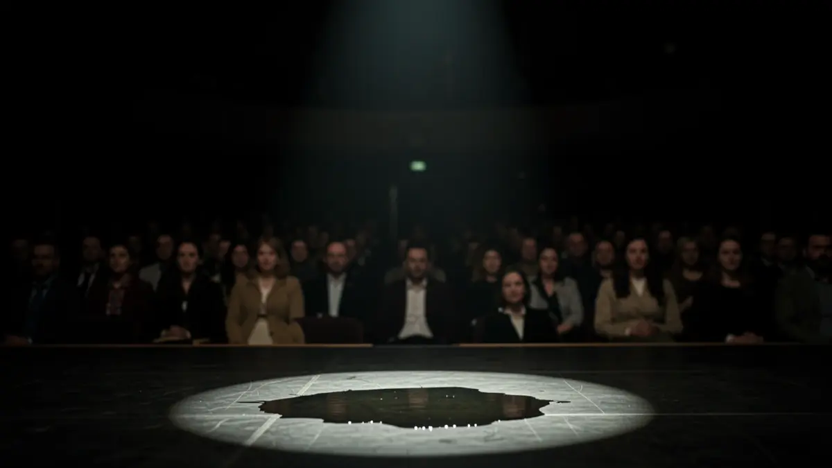 Imagen genérica de un escenario de teatro con un charco de agua iluminado por un foco.