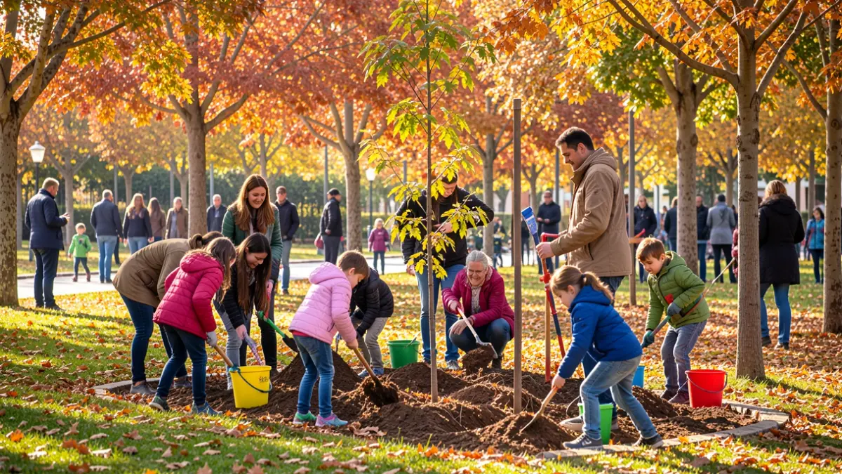 Generic image of families participating in environmental activities in an autumn park in Las Rozas.