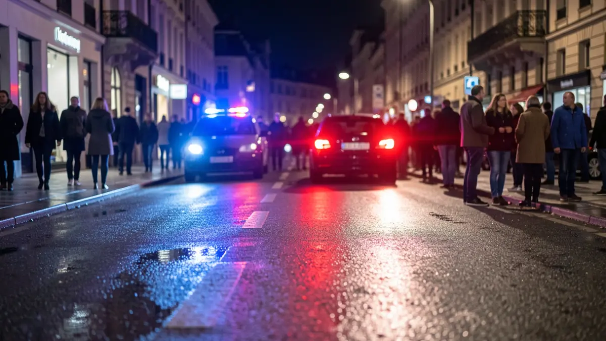 Generic image of police emergency lights reflecting on wet asphalt at night.