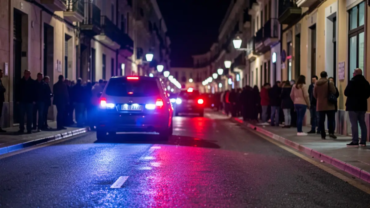 Generic image of police emergency lights reflecting on wet asphalt at night.