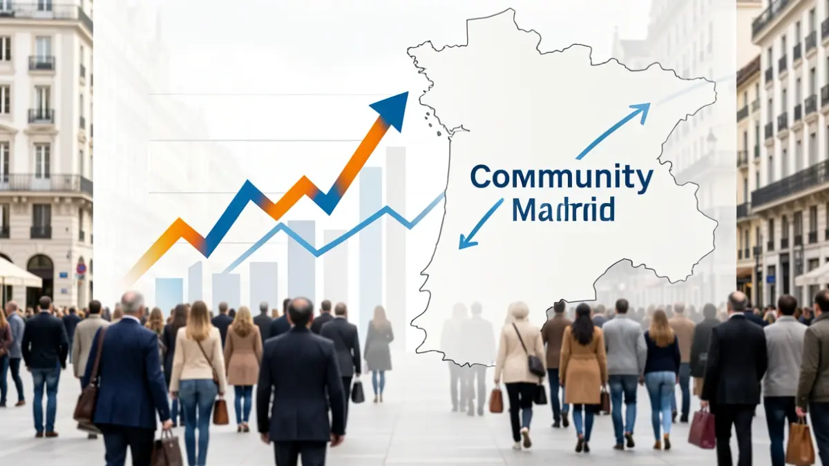 Gráfico estilizado del crecimiento económico de España con el protagonismo de la Comunidad de Madrid.